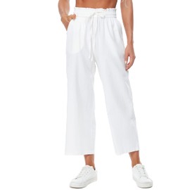 ZKIEYS Womens Casual Linen Pants Wide Leg High Elastic Waisted Drawstring Summer Pants with Pockets White