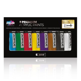Zieler 120ml Acrylic Paints (Box of 8 Assorted Colours)