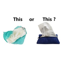 Handmade Designer Tissue Holder, Travel-Size, Artisan-Crafted, Zipper Closure, Keeps Tissues Neat and Compact (Blue, Denim-Like)