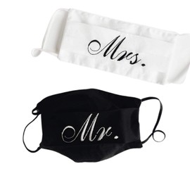 Mr. and Mrs. Embroidered Wedding Face Masks Bride Groom Matching Couples Set