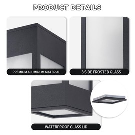 Cerdeco 10.75 Inches Outdoor Wall Light Modern Outdoor Wall Sconce,Aluminum Black Porch Sconce Wall Mounted Lighting with E26 Socket and 3 Side Frosted Glass[ETL Listed]