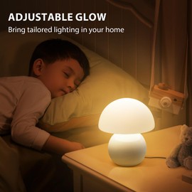 LMINGHON Mushroom Table Lamp for Living Room Bedroom Small Vintage Table Lamp Dimmable Bedside Lamp Ceramic Base Glass Led Cozy Lamp Desk Light for Home Aesthetic Decor