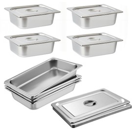 8 Pack Hotel Pans with Lids, 4" Deep Full & Half Size Stainless Steel Pan with Lid, 4 Full Size (20.8" L x 12.8" W) & 4 Half Size (10.4" L x 12.8" W), Anti-Jam Stainless Steel Steam Table Pans
