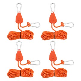 Ksvaye 4 x 4 m Adjustable Rope Ratchet with Hooks, 1/6 Inch Heavy Duty Ratchet Hangers Nylon Rope Reflective Ratchet Rope Hanger Guy Ropes with 8 Carabiners for Camping Tent/Load Capacity 80 kg