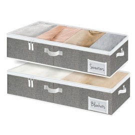 StorageWorks Underbed Storage Box, Underbed Clothes Storage Bin for Clothes, Blankets and Shoes, Foldable Underbed Bags, Gray, Large, 2 Pack