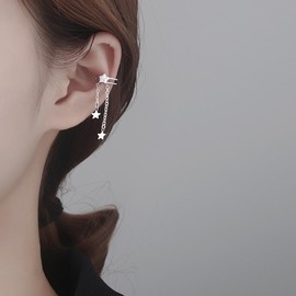 Star Ear Cuff Earrings for Women Cuff Chain Earrings Star Dangle Ear Cuff Earrings for Teen Girls Star Asymmetrical Stud long Chain tassel Drop Dangling Cartilage Crawler Wrap Jewelry Gifts