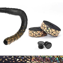 SUKOUSRAM Bicycle Bar Tapes Anti-Slip PU+EVA Gradient Bright Color Handlebar Tapes with Plugs Self-Adhering Shock Absorption Tape for Road Bike Mountain Bicycle MTB Cycling,2 Rolls of Gold