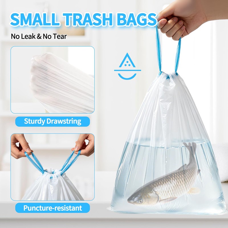 100 Count Small Drawstring Trash Bags, 5 Gallon Pre-separated Garbage