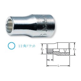 Yamashita Industrial Laboratory (Ko-ken) Socket 12 Angle 2405A-3/8 Insertion Angle: 0.25 inches (6.35 mm) x Total Length: 0.9 inches (22 mm) x Standard: 3/8 inch x 1 piece