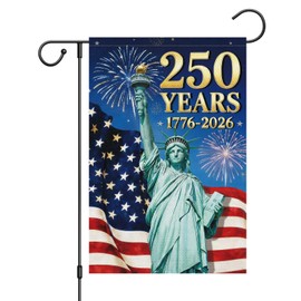 Wodison 250th Anniversary Garden Flag 12x18 Inch Double Sided Burlap，Patriotic Yard Flag with Statue of Liberty Fireworks Design for 1776-2026 Commemorative Outdoor Lawn Patio Decor