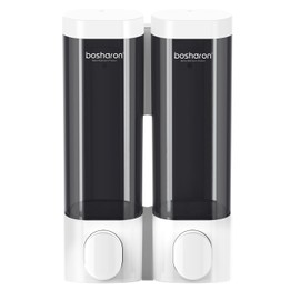 2 in 1 Shower Soap Dispenser, 2×300 ml Chamber Shampoo and Conditioner Dispenser Shampoo Dispenser for Shower Wall Mounted Shower Pump Soap Dispenser for Bathroom Kitchen (2 Chamber + White)