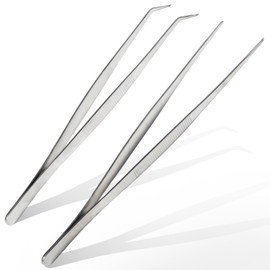 Curved Tweezers Blunt Tweezers 25cm Stainless Steel Professional Non Slip Long Straight Tweezers 2 Pack Angled Tweezers for Water Pet Coral Crafts Cooking Repair