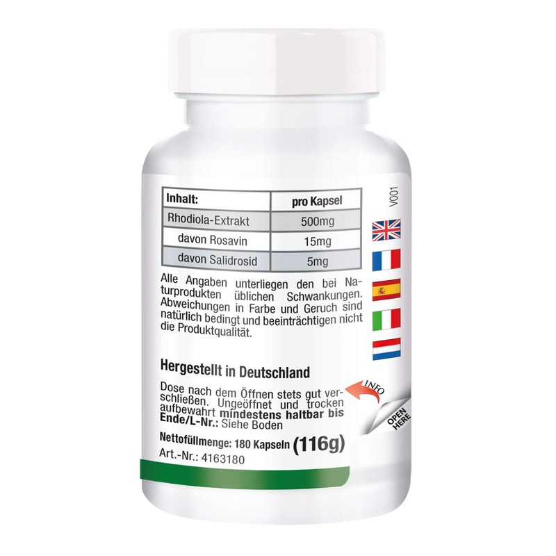 Rhodiola Rosea Extract 500 mg - 180 Capsules - Vegan