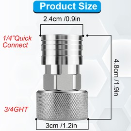 2PACK Garden Hose to Pressure Washer Adapter, 3/4” GHT to 1/4”Stainless Steel Quick Connect Fitting for Car Wash, Power Washer Attachment, Water Hose Nozzle Converter (2 Pack Adapters)