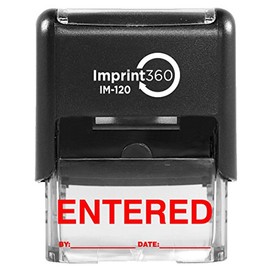 Supply360 AS-IMP1100R - Entered Stamp with by: & Date:, Red Ink, Heavy Duty Commerical Self-Inking Rubber Stamp, 9/16" x 1-1/2" Impression