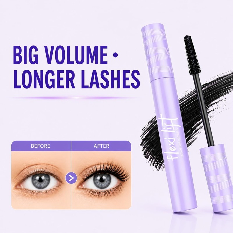Lengthening & Curling Mascara|Tapered Cone Fiber Brush Creates Lash Extension