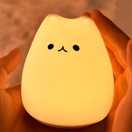 Fuwu, Lampara de noche led para niño o bebe infantil en forma de gato, 3 filminas diferentes para proyectar con sonido incluida, lampara proyector de estrellas. (Gatito)