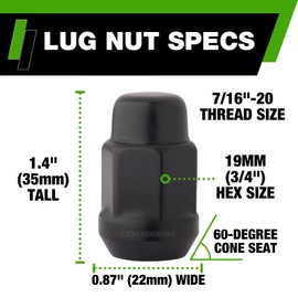 DPAccessories Black 7/16-20 Lug Nuts | Closed End Bulge Acorn | 36mm (1.4") Tall | 19mm (3/4") Hex | Set of 16 | D3111BK/016
