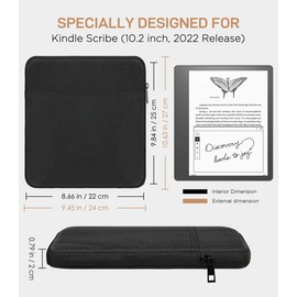 MoKo Tablet Sleeve Compatible with Kindle Scribe 10.2 inch 2022 Release, Protective Bag Carring Case Portable Sleeve with Dual Pockets and Pen Holder, Scratch-Resistant Soft Fluffy Lining, Black