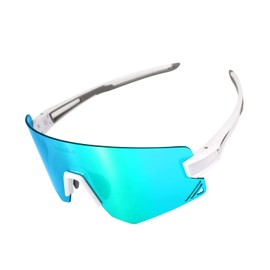 SQUALO Polarized Sports Sunglasses, UV Protection Cycling Sunglasses for Women Men, Windproof Goggles with Mirror Lens Biking Baseball Sunglasses (White/Green)
