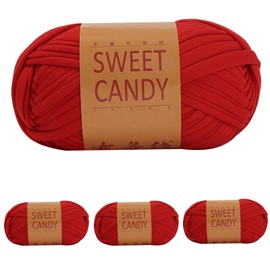 Yixinly 400 g T-Shirt Yarn, T-Shirt Yarn for Crocheting, Tube Yarn for Crochet, T-Shirt Yarn for Crochet, Ribbon Yarn, Crochet Yarn for Bag, Basket, Blanket, Home Decoration, 4 x 100 g (Red)