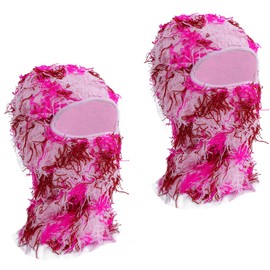 TFTSR 2 Pack Distressed Balaclava Ski Masks for Men,Shiesty Sheisty Knitted Masks for Cold Weather,Women Winter Full Covering Pink