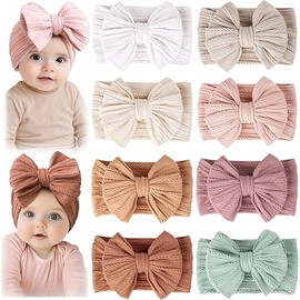 Prohouse 8 Pack Baby Headbands Soft Nylon Hairbands Hair Bows for Newborns Infants Toddlers and Baby Girls Elastic Hairbands for Daily Wear, Photoshoots