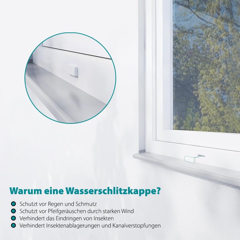 Vooxa Window Water Slot Caps, Rectangular, White RAL9010 for Slot