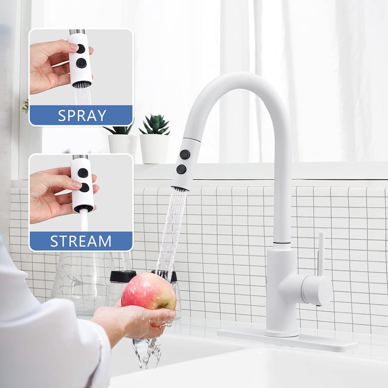 Peppermint Kitchen Sink Faucet Pull Down Matte White Kitchen Faucets