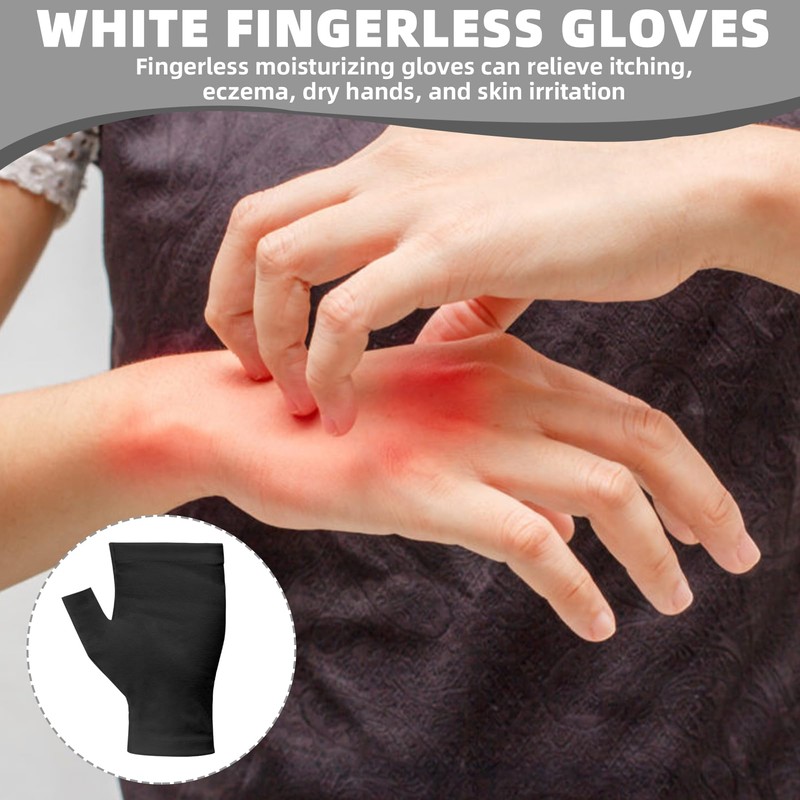 6Pcs Black Cotton Fingerless Gloves, Reusable Eczema Gloves, Moisturizing Gloves