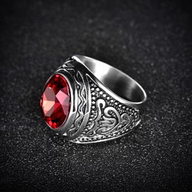 MASOP 316L Stainless Steel Ring Mens Engraved Stone Silver Color Party Jewelry