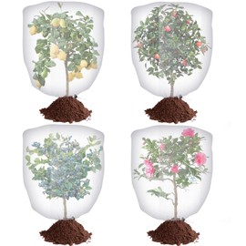 4 Pack Garden Mesh Netting with Drawstring, Bird Netting for Garden Protection from Birds, Bugs and Cicadas, Pest Barrier Bag for Blueberry Bushes, Tomatoes, Vegetables and Fruit Tree, 3.3Ft x 2.7Ft