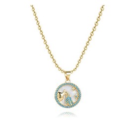 MiiFort Aquarius Astrological Signs Zodiac Pendant Necklace for Women Constellations Horoscope Round Gold Opal Pendant Blue Birthday Birthstones