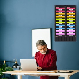 TNBRUA Wall Hanging Folder File Organiser Storage Compartment Chart File Folder Bag with 30 Pockets for Files Scrapbook Papers Magazine Organisation and 6 Pockets for Office School Home