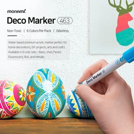 MONAMI Deco Marker 463, Extra-Fine Tip (0.7mm), Water-Based Premium Acrylic Paint Markers for Home Decorations, Arts, Crafts, METALLIC 6-Pack (M-Red, M-Blue, M-Pink, M-Green, M-Violet, M-Brown)