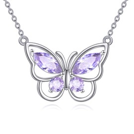 AINFQY Butterfly Necklace for Women 925 Sterling Silver Butterfly Pendant Necklace June Birthstone Cubic Zirconia Jewelry Gift