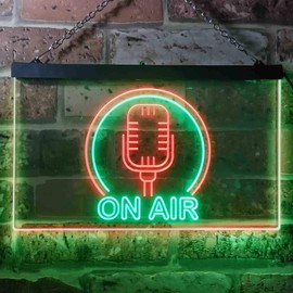 On Air Microphone Studio Dual Color LED Neon Sign Green & Red 12" x 8.5" st6s32-i3474-gr