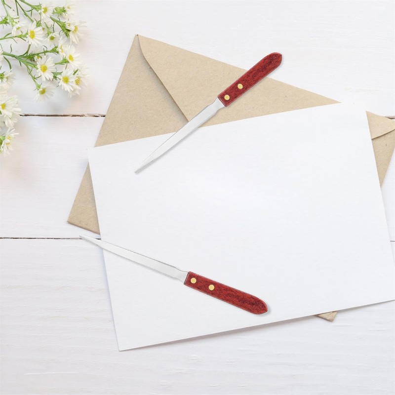 2pcs Letter Openers, Durable Stainless Steel Envelope Cutter with Wooden