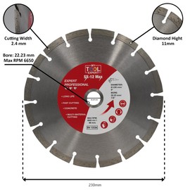 230mm Diamond Cutting Disc for Angle Grinder, SX-12 Max 230mm Diamond Blade For Stone, Concrete, Brick, Masonry