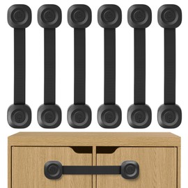 ECHOCUBE Child Safety Drawer Locks, 6 Pieces Adjustable Cabinet Locks, Baby Safety Belt Locks for Cabinets, Refrigerator, Toilet, Trash Can (Black)