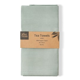 Wild & Stone | Organic Cotton Tea Towel | Herringbone Weave | Cotton Kitchen Towels | Set of 2 (Moss Green)