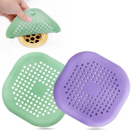 Hair Drain Catcher,Square Drain Cover for Shower Silicone Hair Stopper with Suction Cup,Easy to Install Suit for Bathroom,Bathtub,Kitchen 2 Pack (Purple Green)