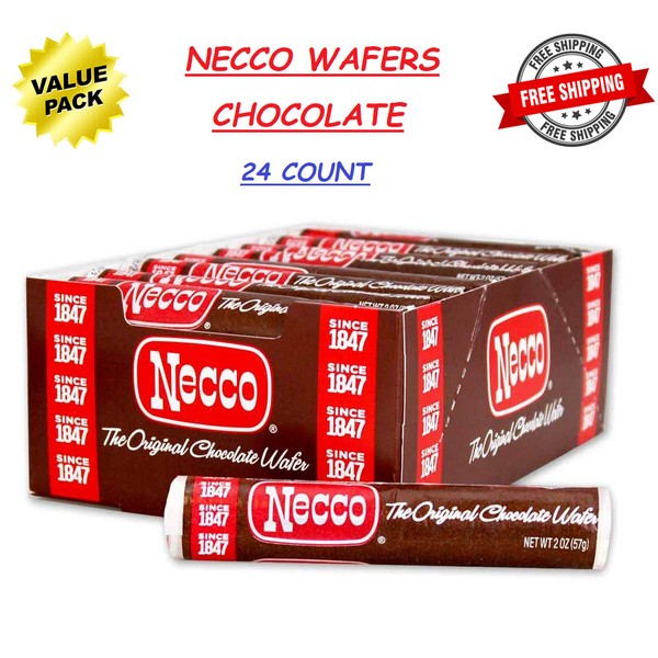 NECCO The Original Chocolate Flavor Wafer Candy Rolls, 2-Ounce (Box of 24 Count)