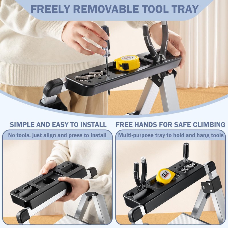 XinSunho 4 Step Ladder, Retractable Handgrip Folding Step Stool with
