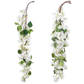 INSUNSIX 6.6FT White Bougainvillea Garland 2PCS Artificial Hanging Flowers Faux Bougainvillea Artificial Vine Flowers for Wedding Arch Centerpieces Table Runner Wall Decorations (White)