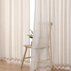 Joywell Pinch Pleat Linen Curtains 90 Inches Long Cream Beige Semi Sheer Curtains for Living Room Long Pleated Drapes Custom Light Filtering Flax Thick Linen Textured Curtains 90 Inch Length 2 Panels
