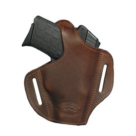 Barsony Brown Leather Pancake Holster for 380 and Small 9mm 40 45 (Kimber Ultra Crimson Carry II, Right)