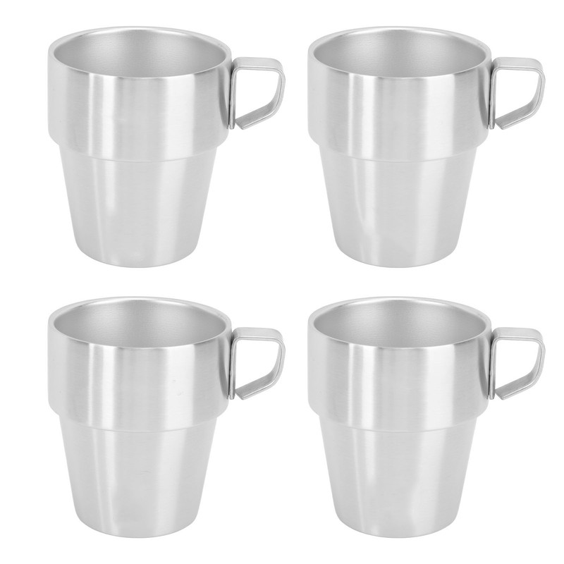 300ml Stackable Coffee Cups with Stand Stainless Steel Double Layer