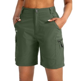 Viodia - Pantalones cortos tipo cargo para mujer, de 7 pulgadas, con bolsillos, secado rápido, ligeros, para golf, casual, verano, Verde -Oliva, Small