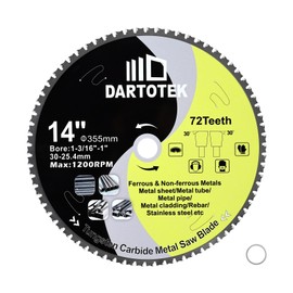 14"/355mm Metal Cutting Disc,Circular Saw Blade 72T,TCT Cut Off Wheel for Steel, Stainless Steel, Ferrous Steel Pipe with 30 Arbor